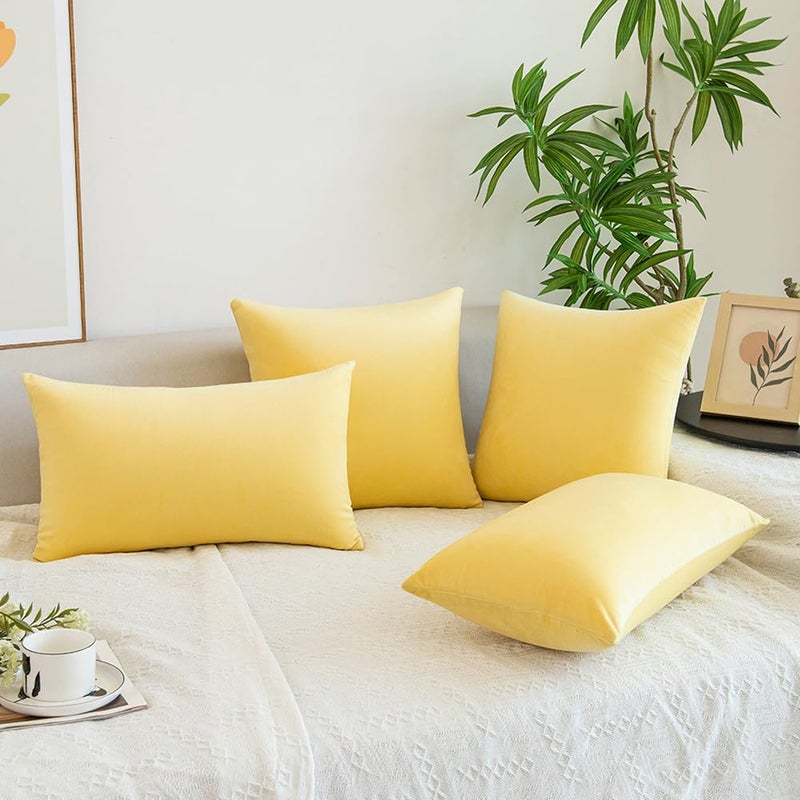 QUORGVES Yellow Pillow Covers 18x18 Inch Spring Summer Pillow Covers Pack of 2 Soft Square Lemon Solid Velvet Throw Pillow Cover 18 x 18 Set of 2 - Image 4